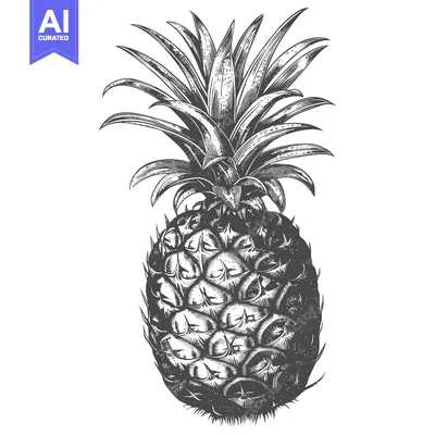 Aset premium populer: Hand-drawn Engraving of a Whole Pineapple with Spiky Leaves
