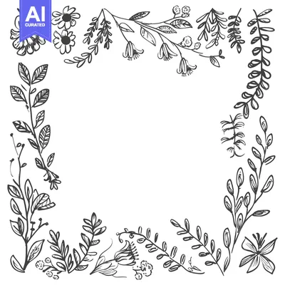 Aset premium populer: Hand-Drawn Floral Border with Delicate Flowers and Leaves