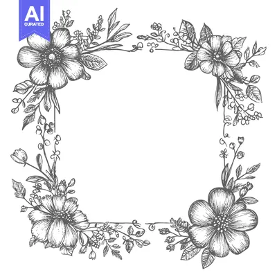 Popular premium asset: Hand-Drawn Floral Border with Four Large Flowers