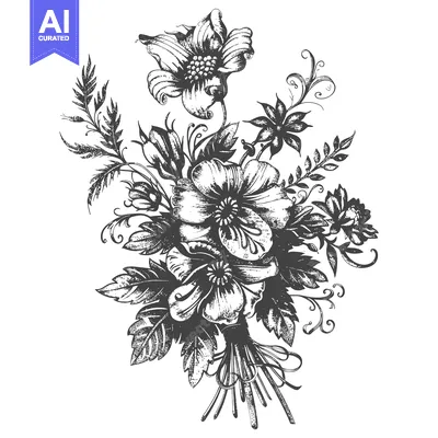 Premium design asset: Hand-drawn floral bouquet with intricate details