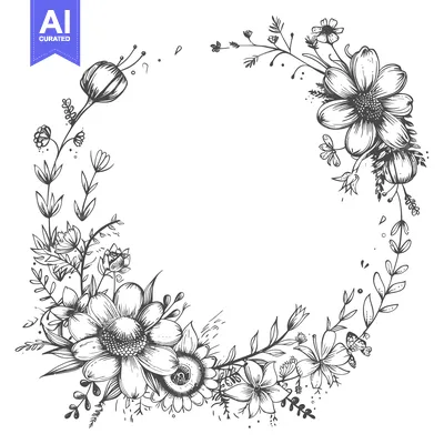 Popular premium asset: Hand-drawn Floral Wreath with Delicate Blooms and Greenery