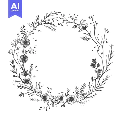 Aset premium populer: Hand-Drawn Floral Wreath with Delicate Flowers and Branches