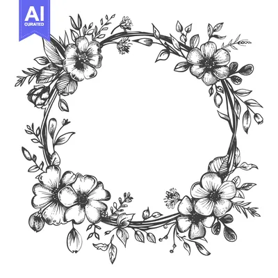Popular premium asset: Hand-Drawn Floral Wreath with Delicate Flowers and Leaves