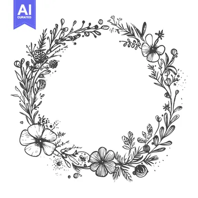 Aset premium populer: Hand-drawn Floral Wreath with Delicate Flowers and Leaves