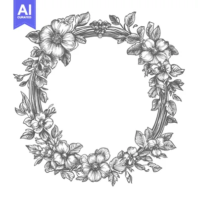 Aset premium populer: Hand-Drawn Floral Wreath with Delicate Flowers and Leaves