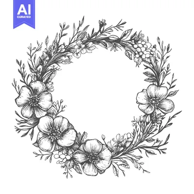 Popular premium asset: Hand-Drawn Floral Wreath with Delicate Flowers and Leaves