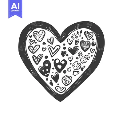 Aset desain premium: Hand-drawn heart filled with various doodle heart shapes