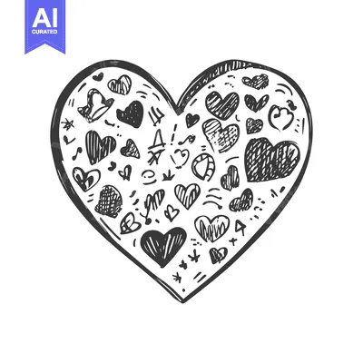 Aset premium populer: Hand-Drawn Heart Filled with Various Shapes and Symbols