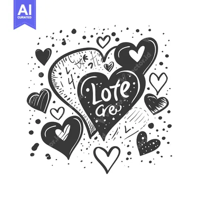Aset premium populer: Hand-drawn hearts with "love" written in the middle surrounded by dots