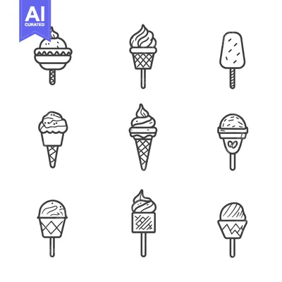 Aset premium populer: Hand-Drawn Ice Cream and Popsicle Line Icons Set