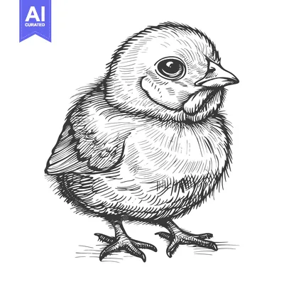 Aset desain premium: Hand-drawn Illustration of a Baby Chick with Big Eyes