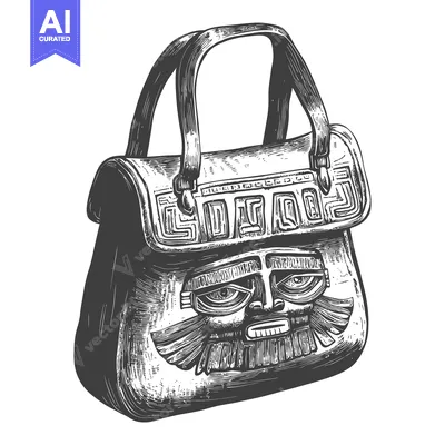 Premium design asset: Hand-Drawn Illustration of a Bag with an Ornate Face Design