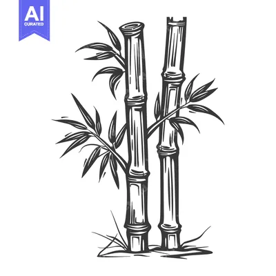 Premium design asset: Hand-drawn illustration of a bamboo plant with two stalks