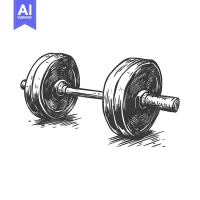 Aset desain premium: Hand-drawn illustration of a barbell with weight plates