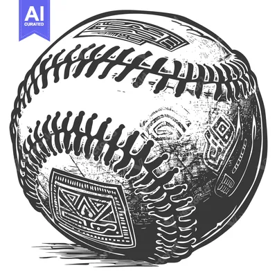 Aset desain premium: Hand-drawn Illustration of a Baseball with Geometric Patterns