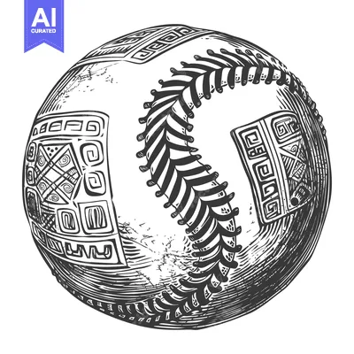 Aset desain premium: Hand-drawn illustration of a baseball with geometric patterns