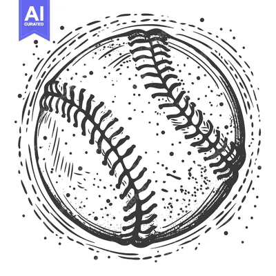 Aset desain premium: Hand-drawn Illustration of a Baseball with Stitching and a Circular De