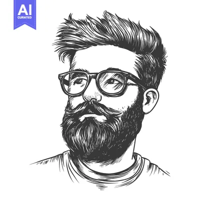 Premium design asset: Hand-drawn illustration of a bearded man wearing glasses