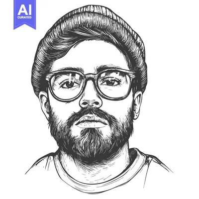 Popular premium asset: Hand-drawn illustration of a bearded man wearing glasses and a beanie