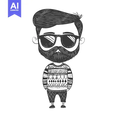 Premium design asset: Hand-Drawn Illustration of a Bearded Man Wearing Sunglasses and a Patt