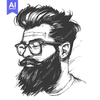 Premium design asset: Hand-Drawn Illustration of a Bearded Man with Glasses