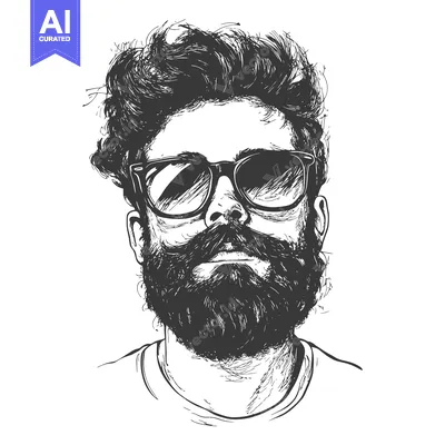 Aset premium populer: Hand-drawn illustration of a bearded man with sunglasses