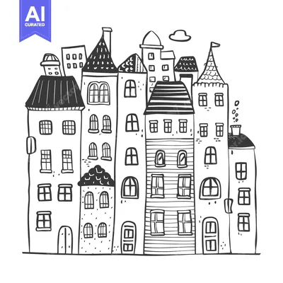 Premium design asset: Hand-Drawn Illustration of a Black and White Cityscape