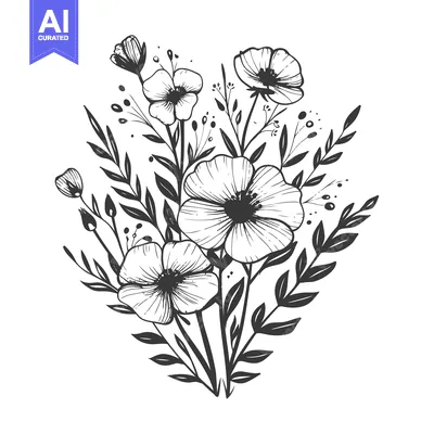 Aset premium populer: Hand-Drawn Illustration of a Black and White Floral Bouquet