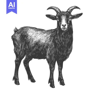 Aset premium populer: Hand-Drawn Illustration of a Black and White Goat