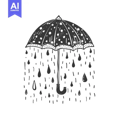 Premium design asset: Hand-Drawn Illustration of a Black and White Umbrella with Raindrops F