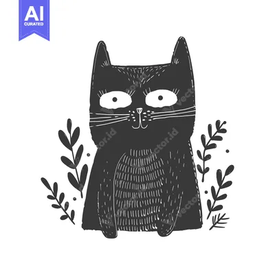 Aset premium populer: Hand-Drawn Illustration of a Black Cat with Surprised Expression and F