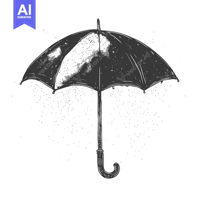 Aset desain premium: Hand-Drawn Illustration of a Black Umbrella with Rain Drops