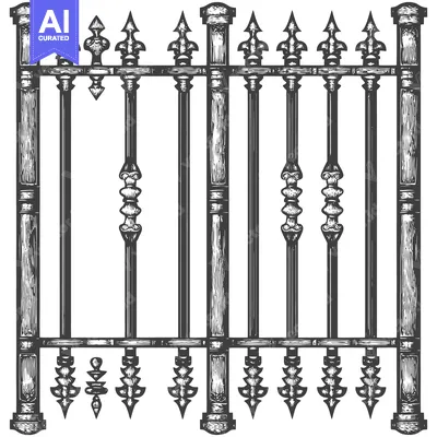 Aset desain premium: Hand-drawn illustration of a black wrought iron fence