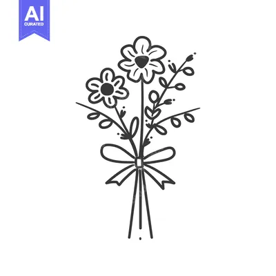 Aset premium populer: Hand-drawn illustration of a bouquet of flowers with a bow