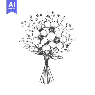 Aset desain premium: Hand-drawn illustration of a bouquet of flowers with leaves and buds