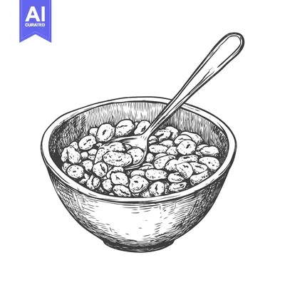 Premium design asset: Hand-Drawn Illustration of a Bowl of Cereal with a Spoon