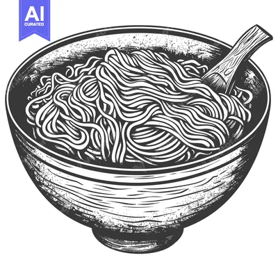 Premium design asset: Hand Drawn Illustration of a Bowl of Noodles with Chopsticks