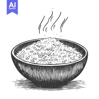 Aset desain premium: Hand-Drawn Illustration of a Bowl of Steaming Rice