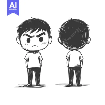 Aset premium populer: Hand-Drawn Illustration of a Boy in a White T-Shirt, Front and Back Vi
