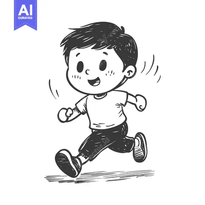 Aset premium populer: Hand-drawn Illustration of a Boy Joyfully Running