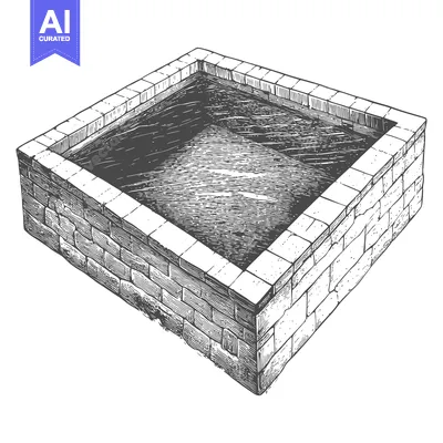 Aset desain premium: Hand-drawn illustration of a brick-lined square pool of water