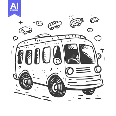 Aset premium populer: Hand-drawn Illustration of a Bus with Small Cars Above