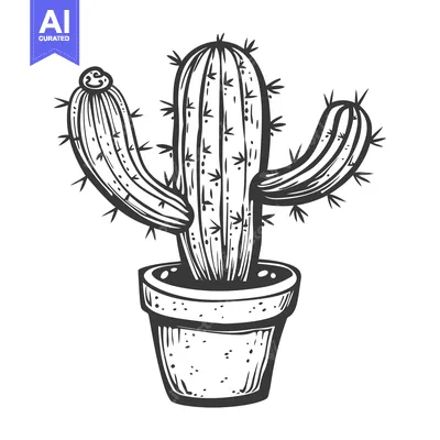 Premium design asset: Hand-drawn Illustration of a Cactus in a Pot with a Smiling Face