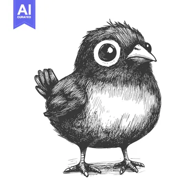 Aset desain premium: Hand-drawn Illustration of a Cartoon Bird with Big Eyes