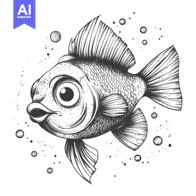 Popular premium asset: Hand-drawn Illustration of a Cartoon Fish with Big Eyes and Bubbles
