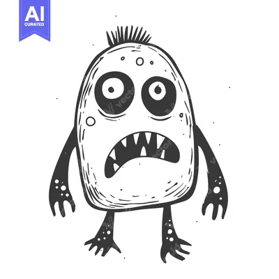 Aset premium populer: Hand-drawn illustration of a cartoon monster with spiky hair, big eyes
