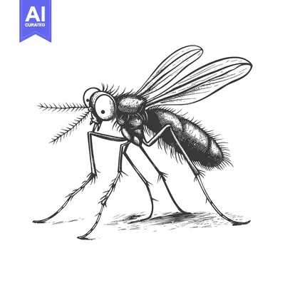 Aset desain premium: Hand-drawn illustration of a cartoon mosquito with large eyes