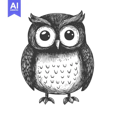 Aset premium populer: Hand-drawn illustration of a cartoon owl with large eyes