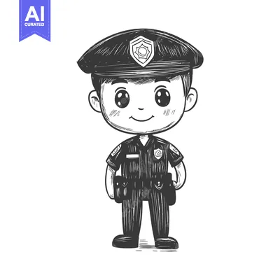 Aset desain premium: Hand-drawn Illustration of a Cartoon Police Officer