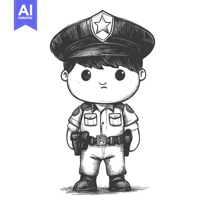 Aset premium populer: Hand-drawn Illustration of a Cartoon Police Officer
